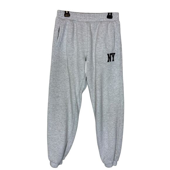 Zara Sweatpant Mens Medium Heather Gray New York Logo High Rise Tapered Leg - Picture 1 of 15